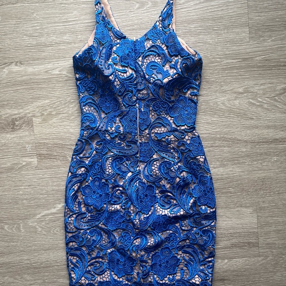 Dress the Population Ava Allie Crochet Overlay Cobalt Blue & Nude Size Small - Picture 9 of 10